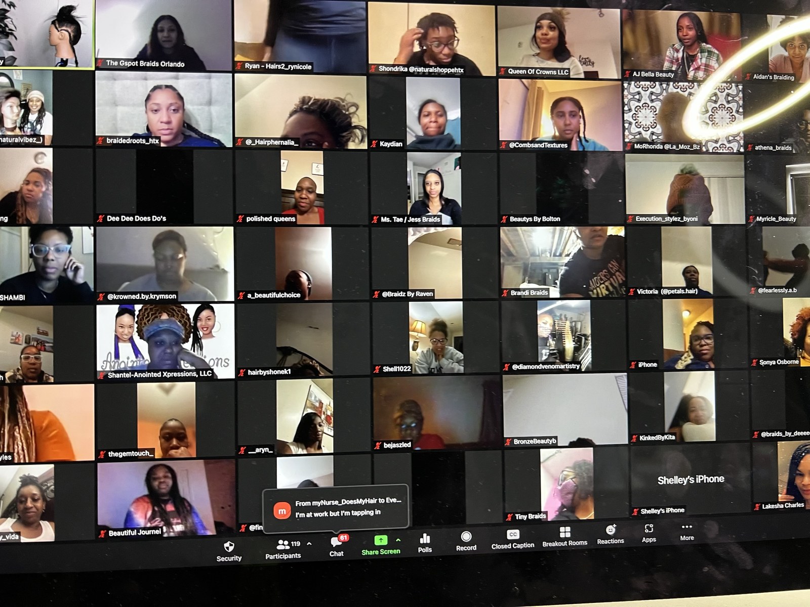 Braiders joining an online class on Zoom